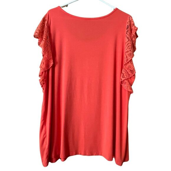 TORRID SUPER SOFT KNITS WOMENS GEORGETTE LACE BUTTERFLY SLEEVE CORAL BLOUSE SIZE - Picture 2 of 11